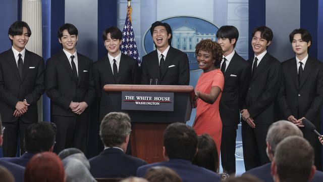 K-Pop Group BTS Joins White House Press Secretary Jean-Pierre At Daily Briefing 